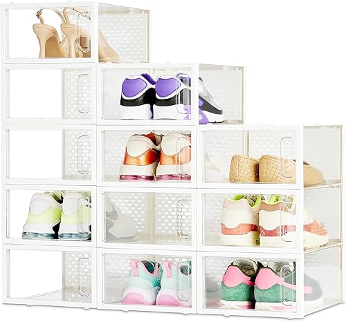Miniatura 1 de Tienda Basics Caja organizadora de zapatos transparente apilable y plegable, pequeña, paquete de 12