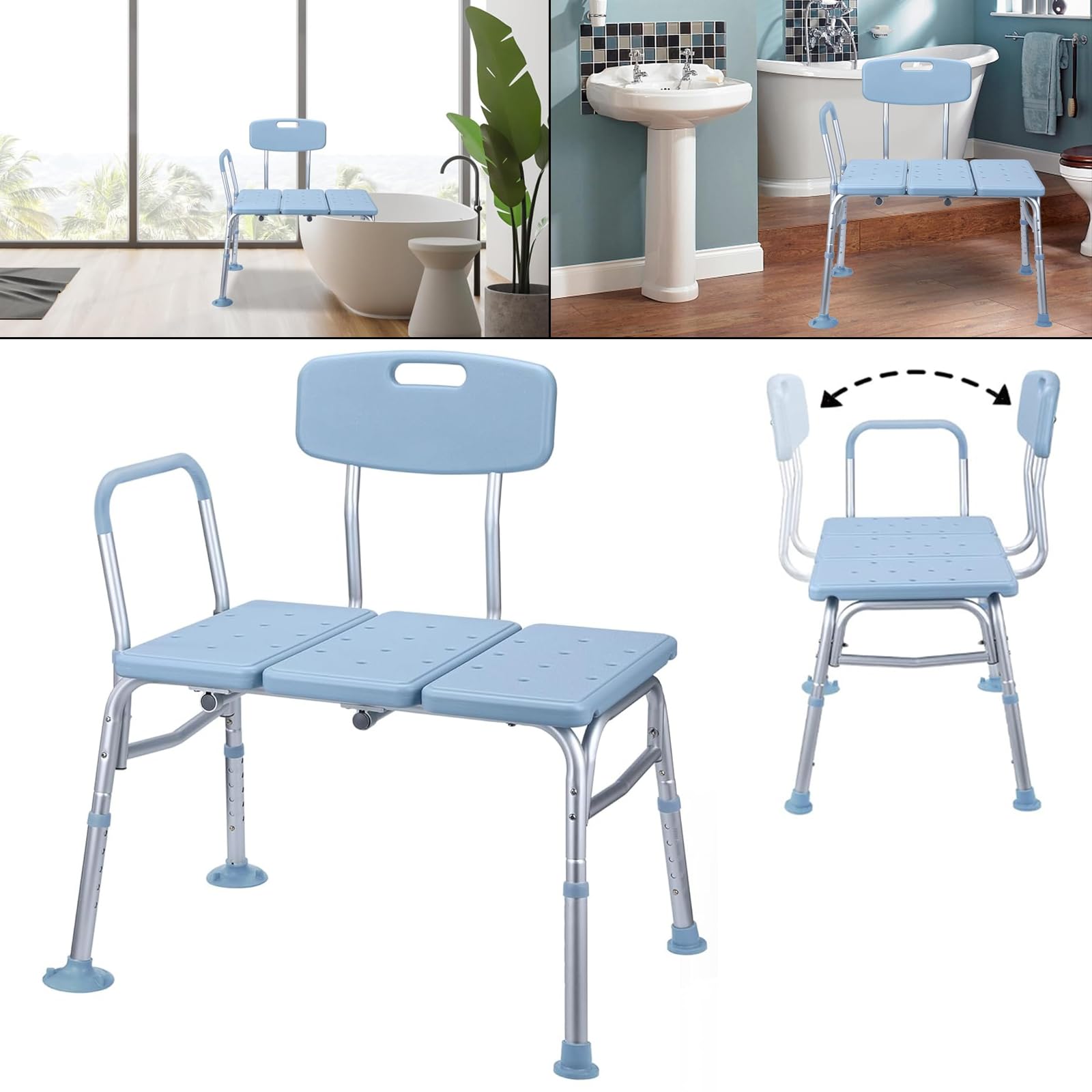 UISEBRT Siedzisko do wanny dla seniorów, krzesło prysznicowe, z regulacją wysokości, taboret prysznicowy dla seniorów, antypoślizgowa ławka prysznicowa z wyściełanym uchwytem, oparciem i