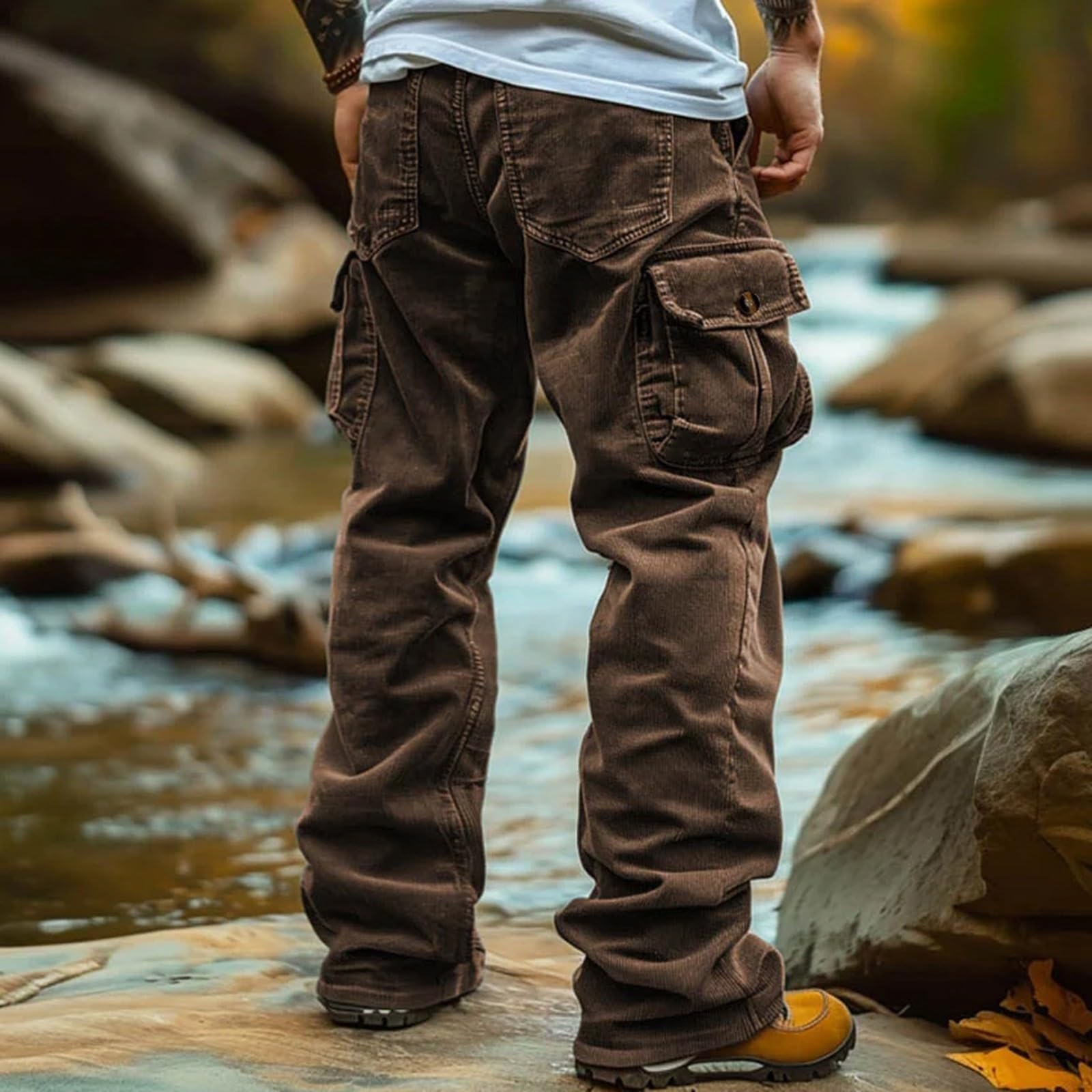 Generisch Pantalones cargo para hombre holgados: pantalones de exterior con muchos bolsillos, pantalones de senderismo suaves, pantalones de trekking ligeros, pantalones de escalada transpirables