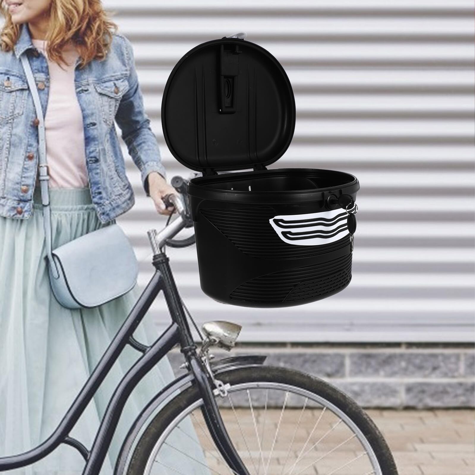 Cabilock Cestino Frontale per Bici Elettrica con Lucchetto, Set 1, Nero