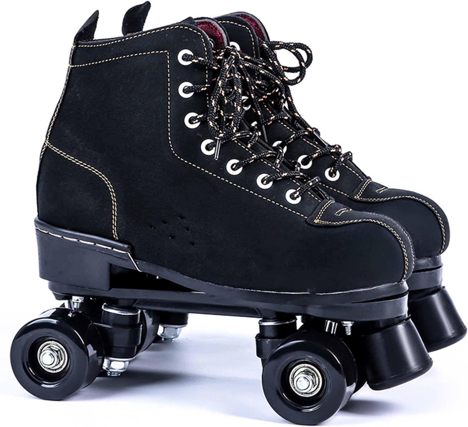 Classic Roller Skates for Adult Kids, Double Row Sports Roller Boots, High-top Leather Quad Skating Shoes for Beginners Women Men Indoor Outdoor