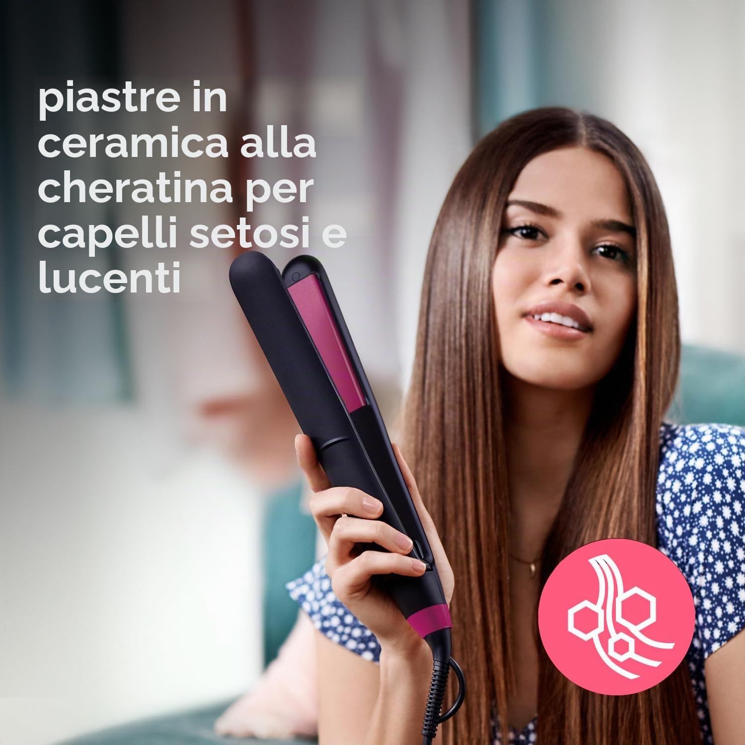 Philips Cura dei Capelli BHS375/00 Piastra per Capelli EssentialCare in Ceramica con Cheratina, Temperatura da 180° a 220°