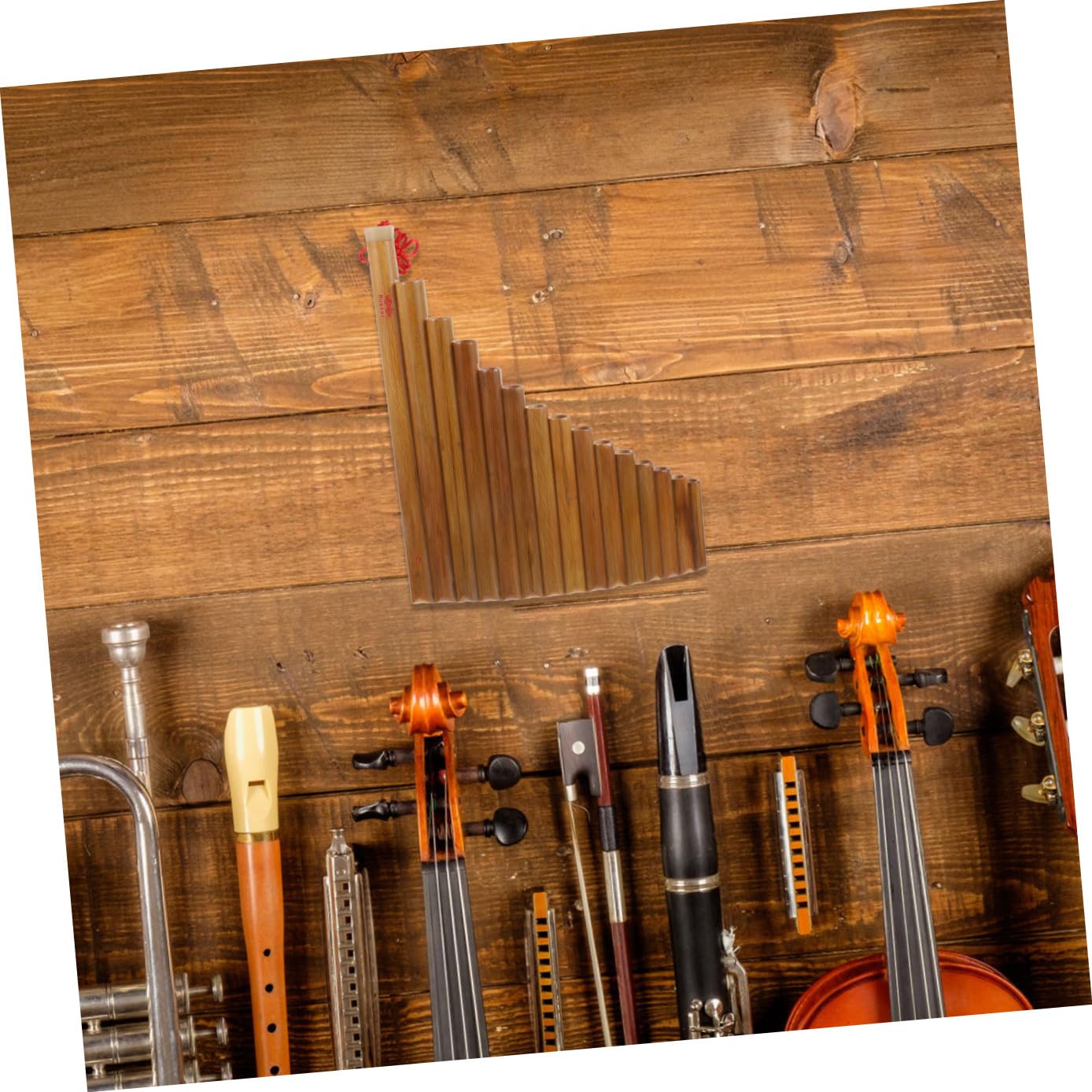 Flûte de Pan Traditionnelle Verticale en Bambou 15 Tubes Marron Bâtonnet et Chiffon de Nettoyage pour Débutant Instrument Musique à Vent Couleur Aléatoire Plusieurs styles
