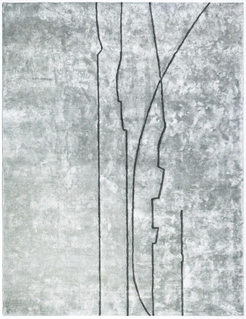 Hand Tufted Sage Green and Charcoal Rectangular Silk Wool 47 Pounds Modern Abstract Living Room Area Rug 7.0x10.0