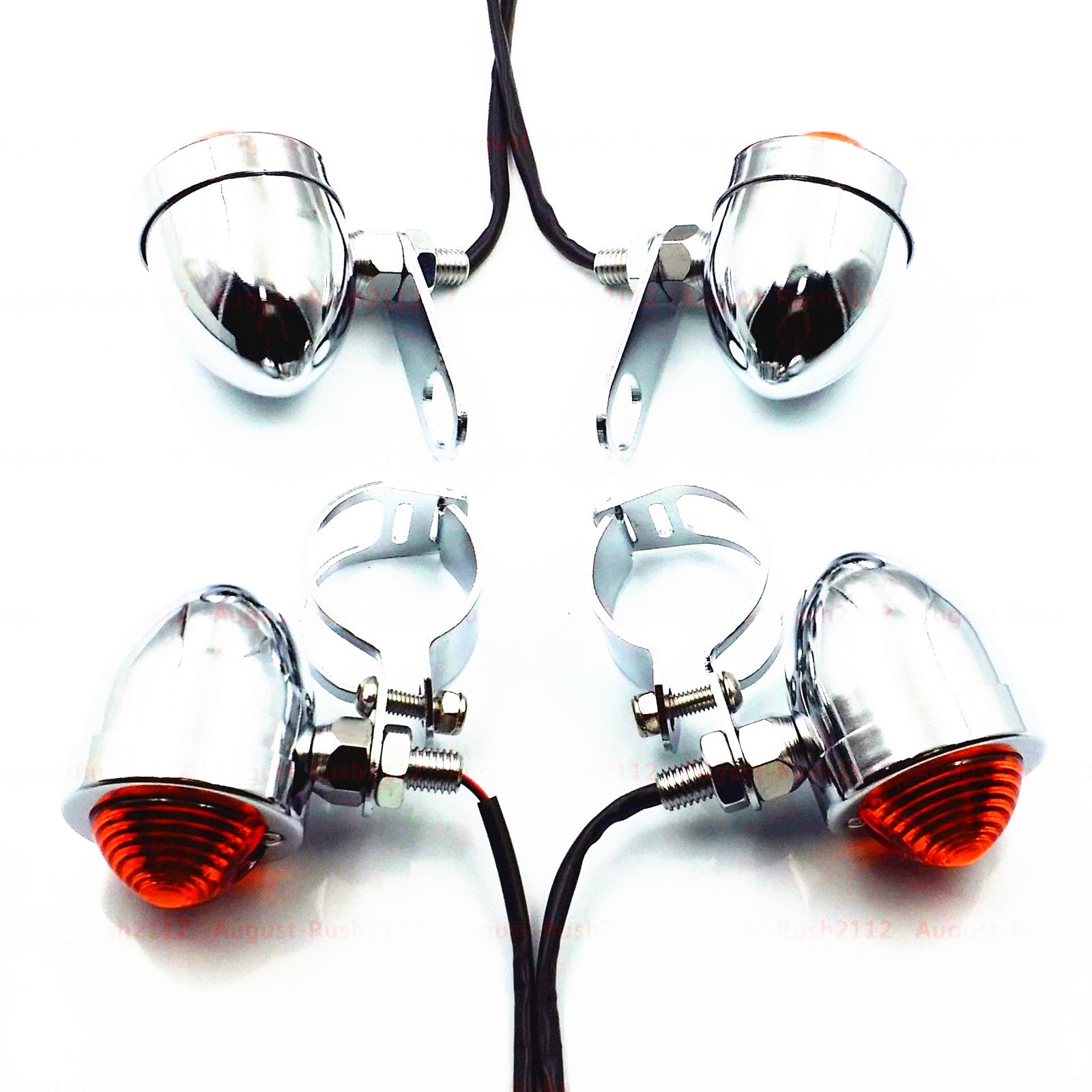 Bullet Turn Signal Light Fork Clamps Shock Bracket Relocater Holder For Harley Honda Kawasaki Suzuki Yamaha Cafe Racer (Chrome/Amber)