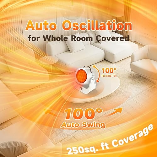 Miniatura 3 de Calentador eléctrico de cerámica PTC de 1500 W, cubierta de calefacción 1S de 250 pies cuadrados, oscilación automática de 100 y 4 modos de