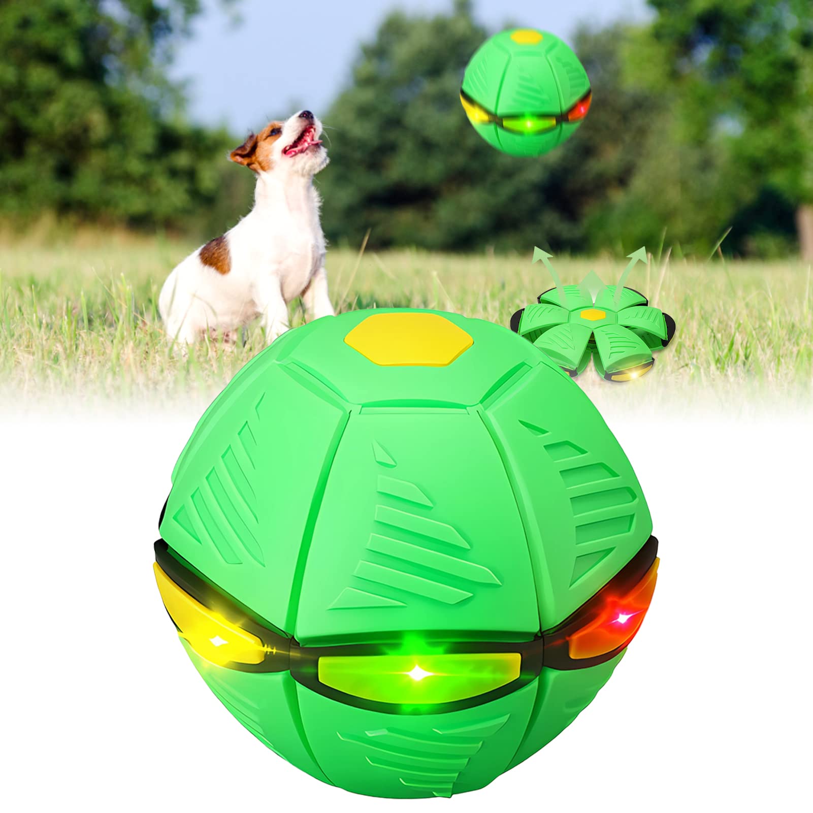 TOPJOWGA Pelotas de Juguete, Perros Juguetes Interactivo para Perros, Juguete Perro, Pelota para Perro, Platillo Volando para Mascotas Juguete para Limpieza de Dientes de Perro (Verde)