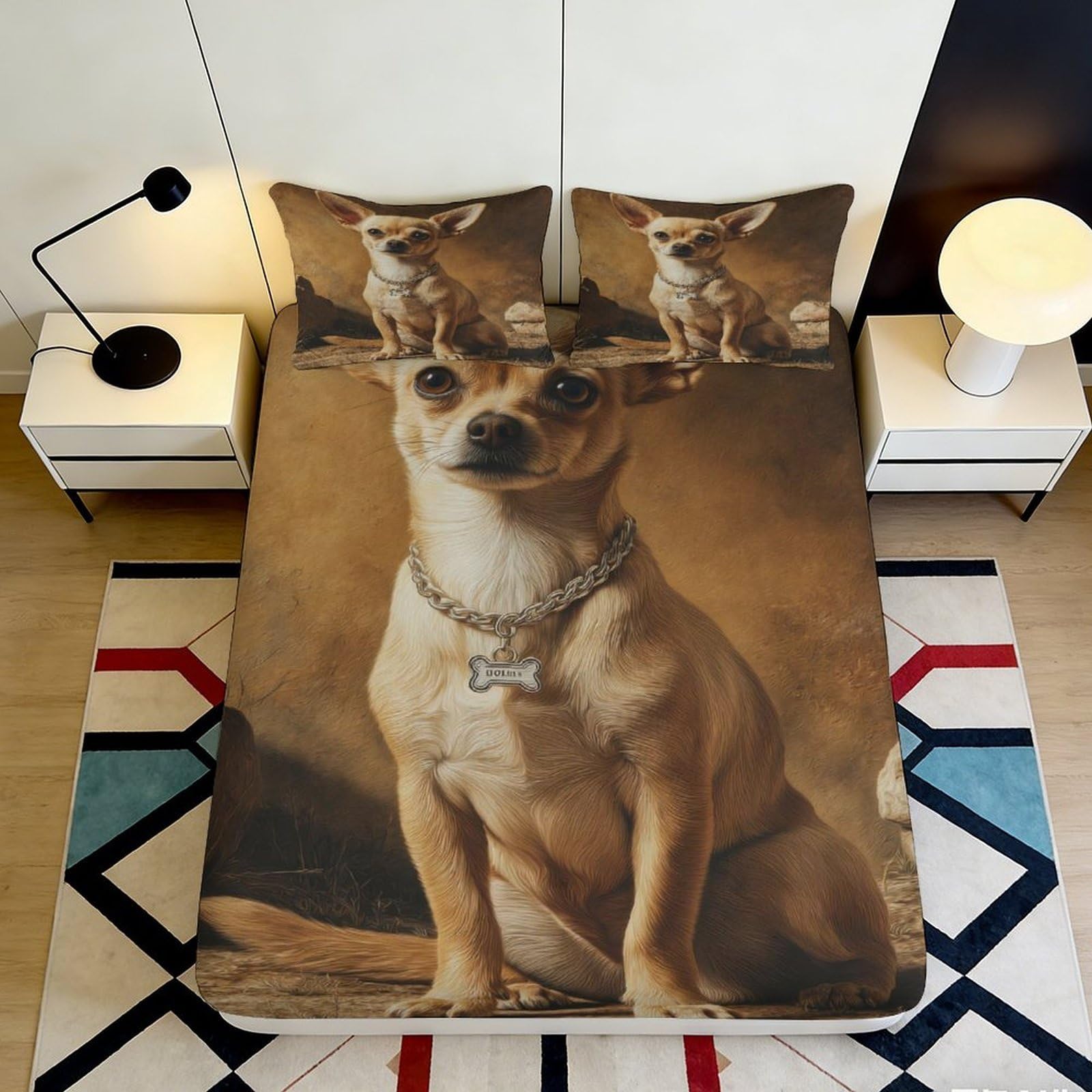 Pnayamiorkfel Style-8 3D Printed Chihuahua Dog Fitted Sheet Microfiber Soft Brown Animal Art Bed Cover For Bedroom Guest Room Decor 90X200x25cm