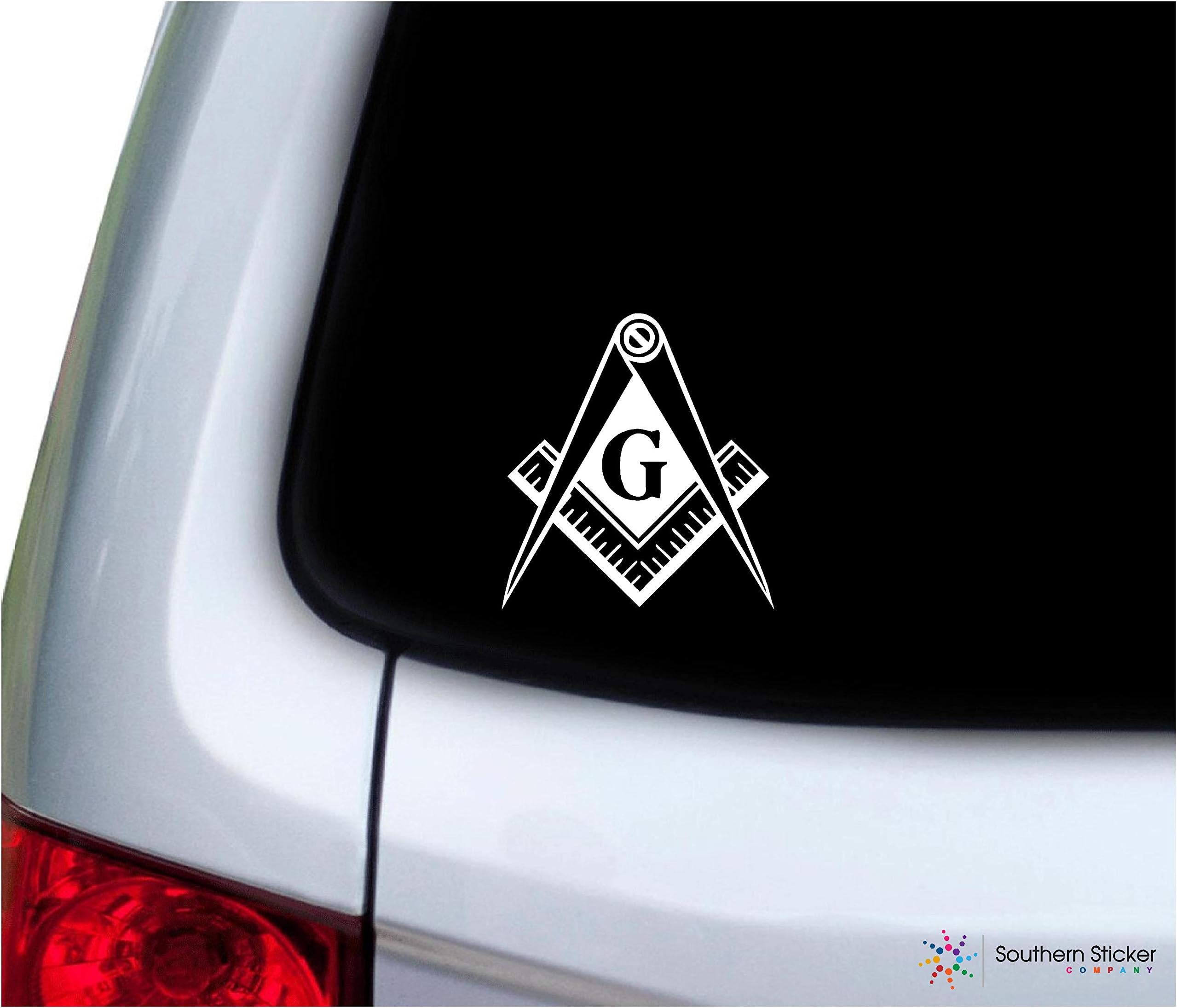 Freemason Masonic Lodge Symbol 3.9x4.2 inches Size Laptop car Window Truck - Made and Shipped in USA (White)