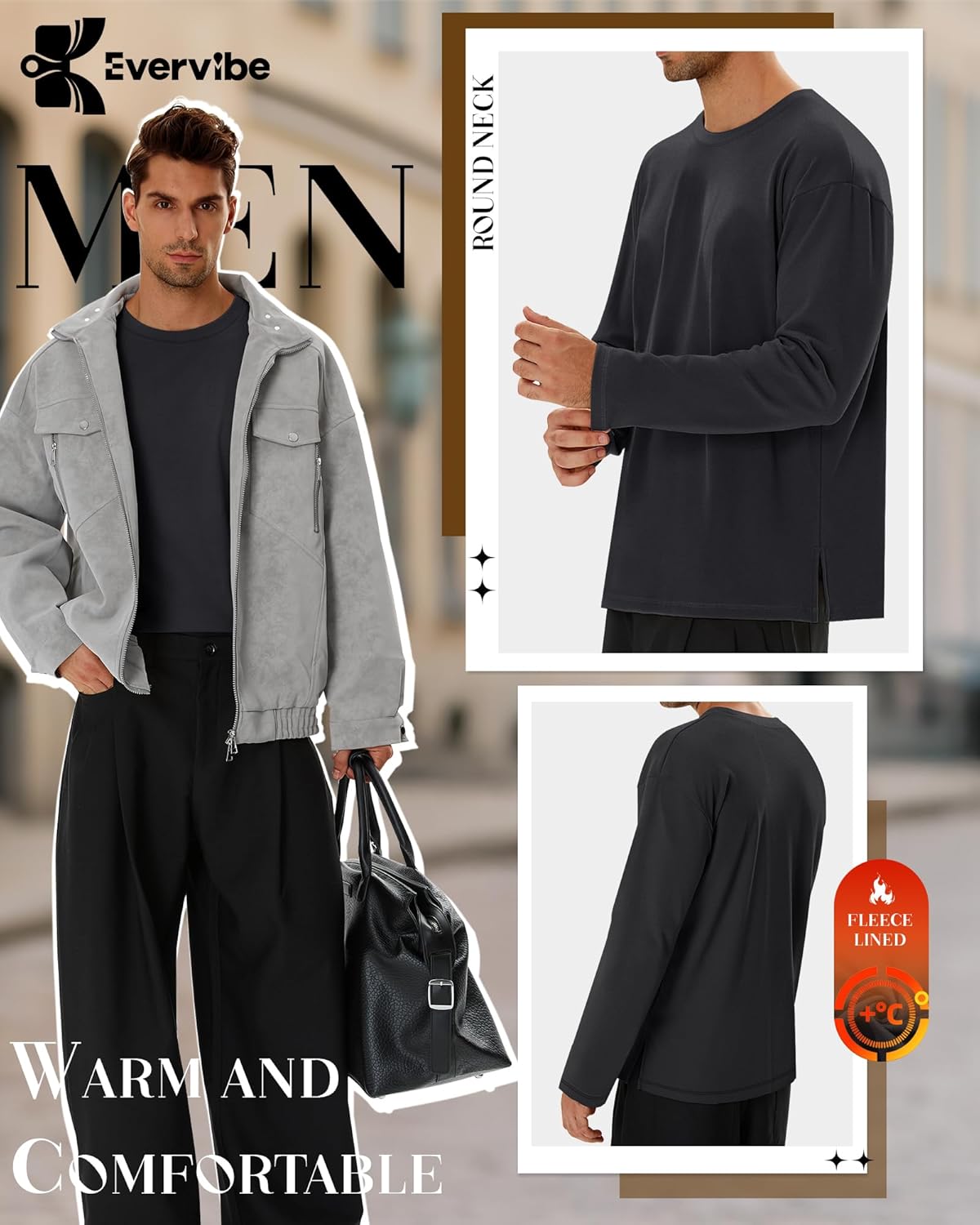 4 Pack Men's Big and Tall Long Sleeve Fleece Shirts, Crew Neck Thermal Sweatshirts Loose Casual Soft Basic Tops - Image 5