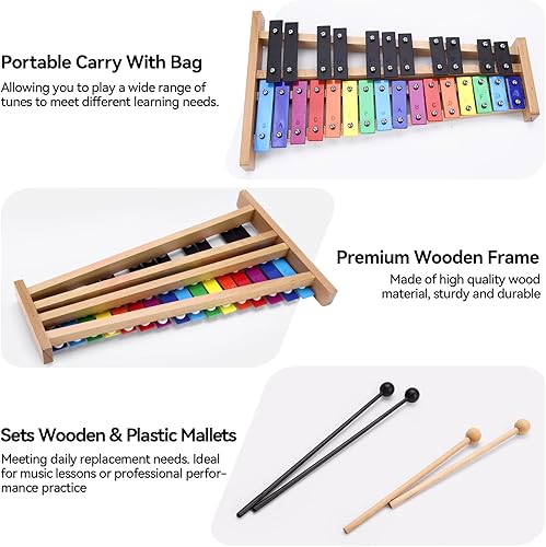 Miniatura 11 de Heuyrao Xilófono Glockenspiel plegable de 30 notas, kit de instrumentos de percusión para adultos y niños, incluye 4 mazos y bolsa de transporte