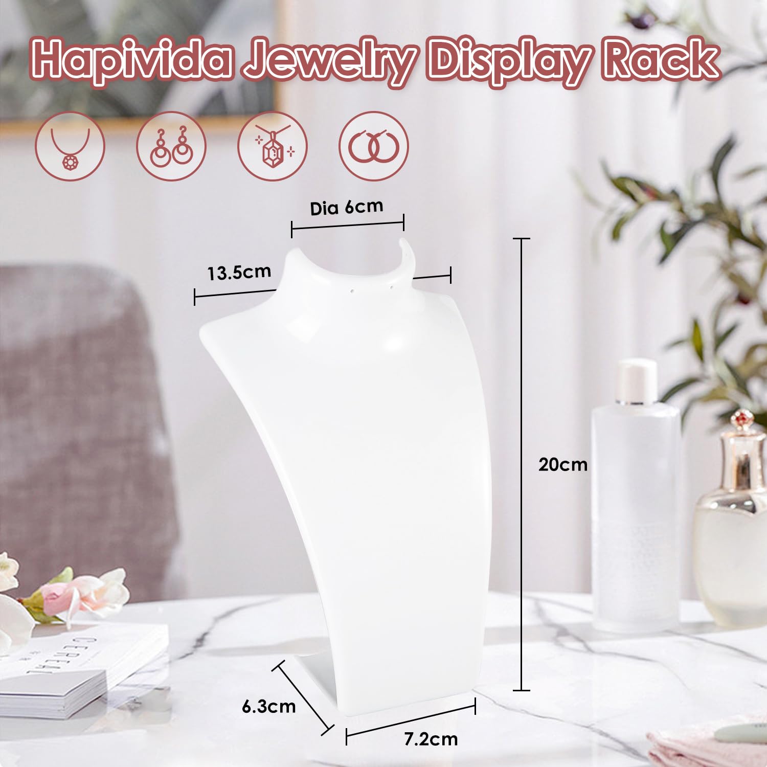 Hapivida Jewelry Display Rack, Necklace Bust Display Holder Stand Necklace Display Mannequin Model Shop Jewelry Rack White