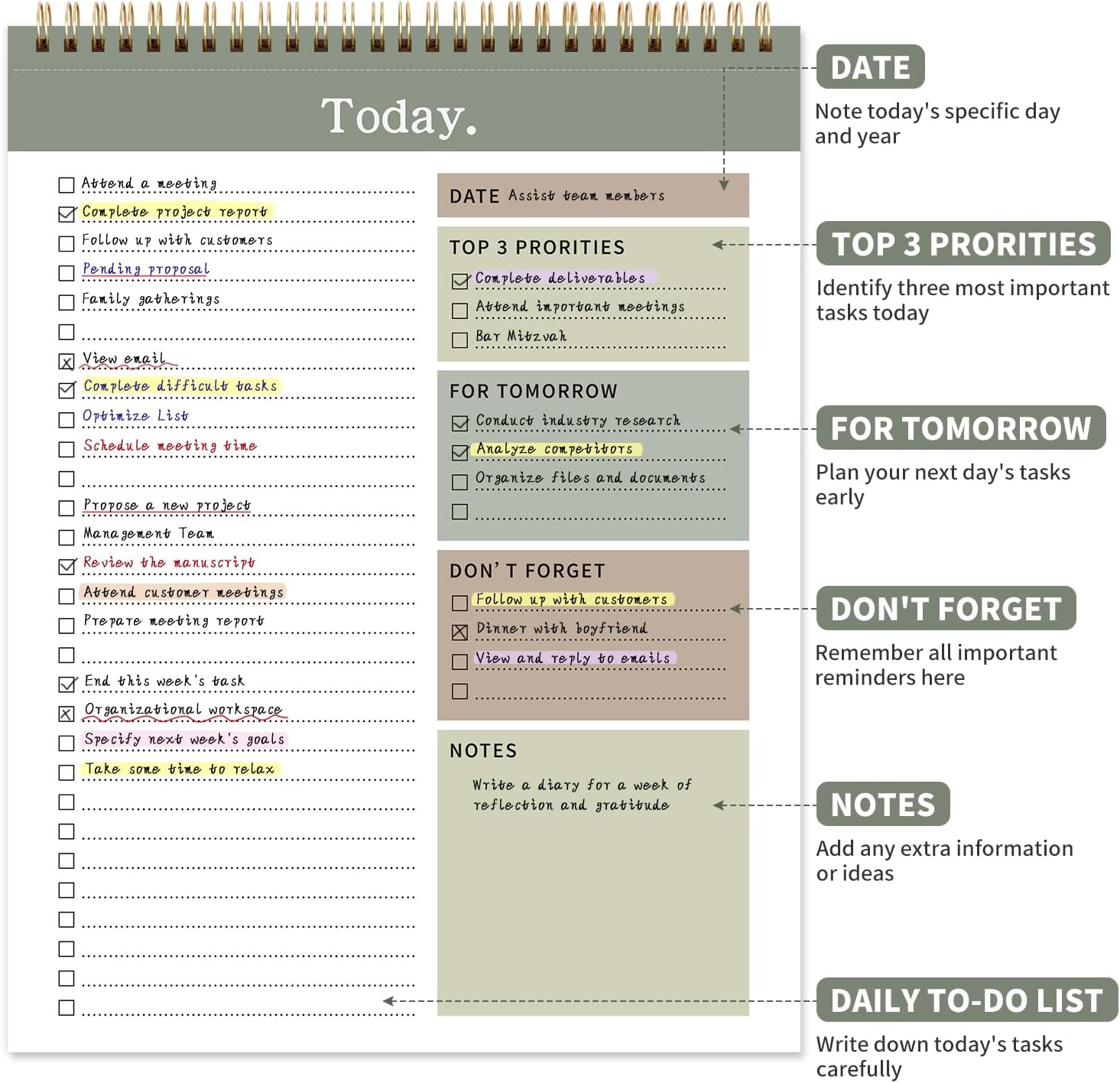 To Do List Notepad, 52 Undated Sheets （8.5"×11"）Duplex-printed Daily Planner For Work Home School Office Desk Accessories Supplies & Goal Setting Tasks -Green Green Planner image 2 of 7 B0F43H43V4