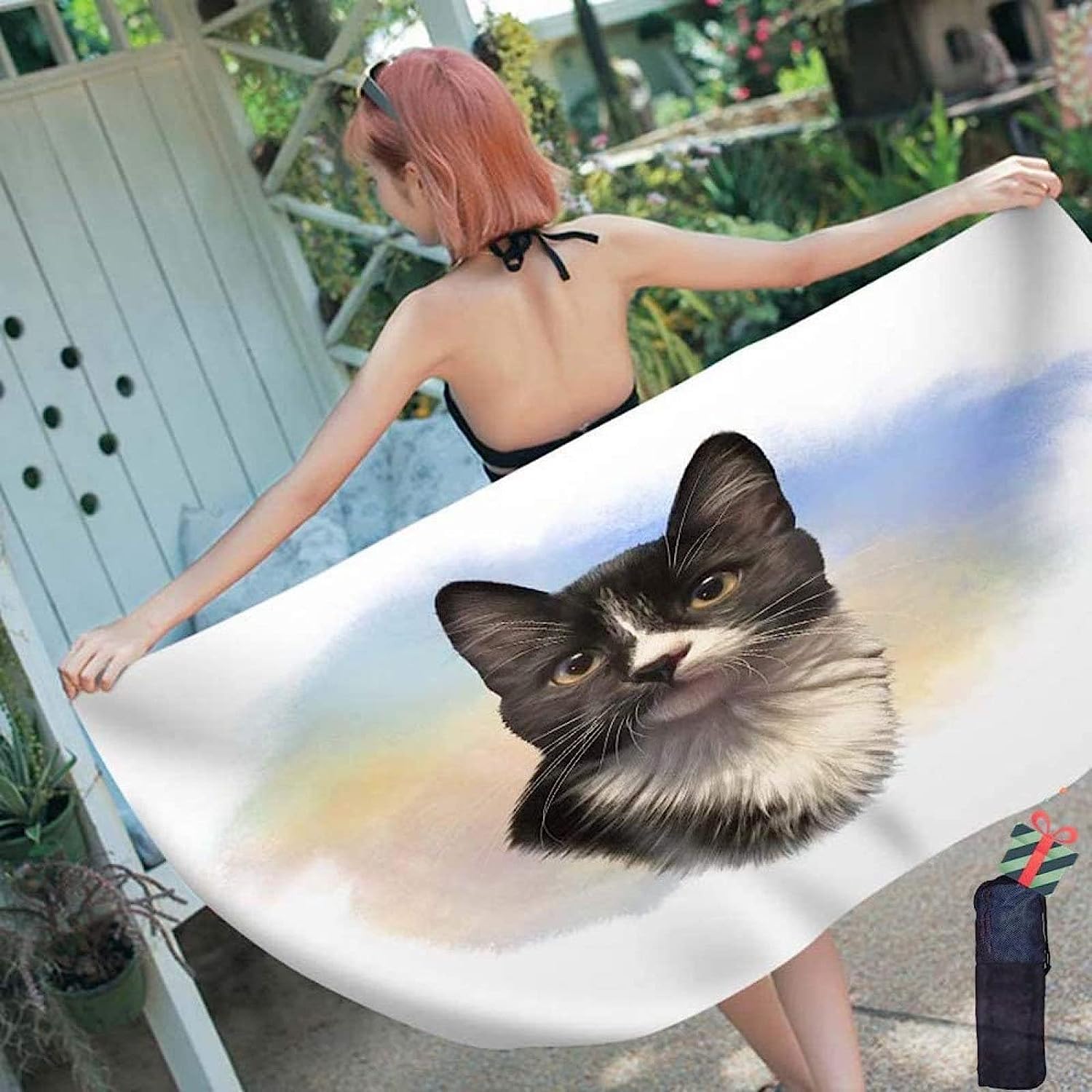 Mikrofaser Strandtuch 3D Drucken Katzentier Extra Großes Mikrofaser Strandtuch Für Erwachsene, Sandfreies Schnelltrocknend Leichtes Handtuch Für Strand Schwimmen 200 X 200 cm -8B3Q-T8A