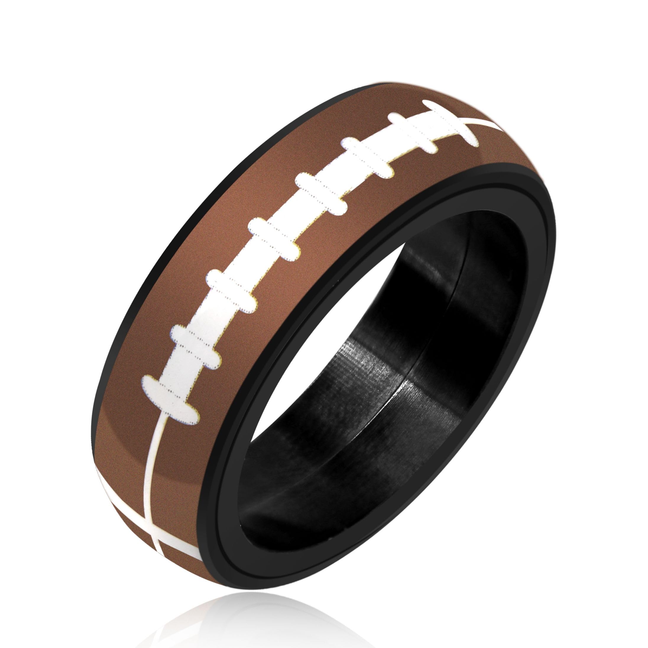 Anillo de Fútbol Americano Marrón de Acero Inoxidable para Hombre - Anillo Antiestrés Deportivo Tamaño R1/2