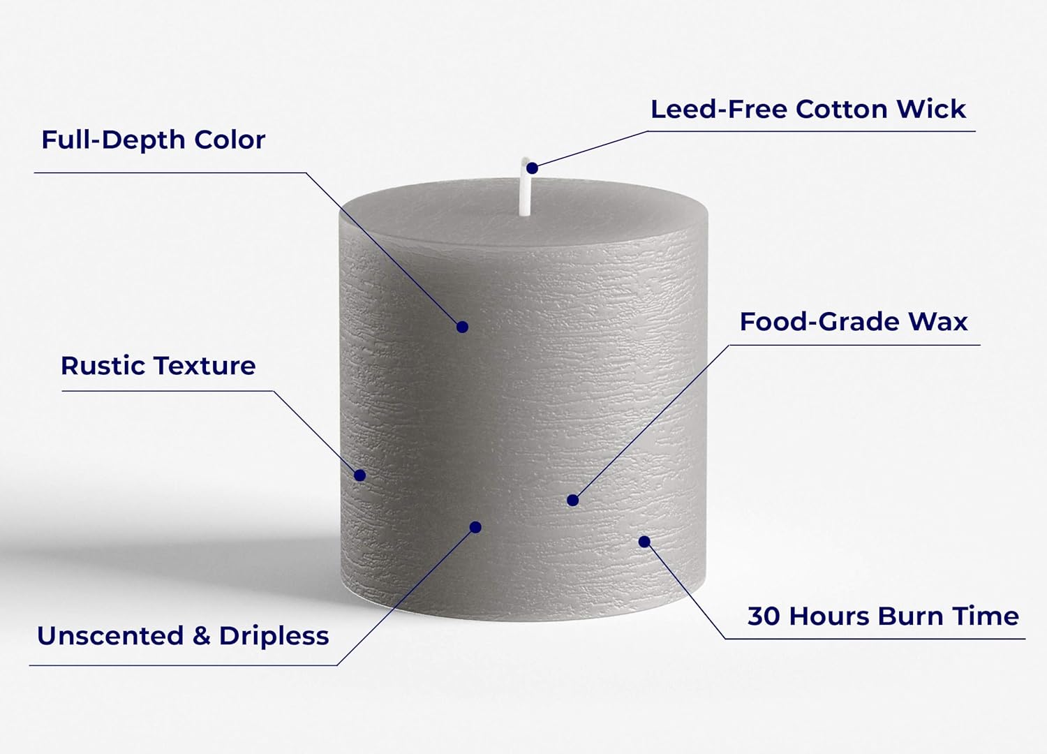 Set of 3 Grey Pillar Candles 3" x 3" Gray Unscented Rustic for Weddings Home Decoration Relaxation Spa Church Smokeless and Dripless by Melt Candle Company - Image 2