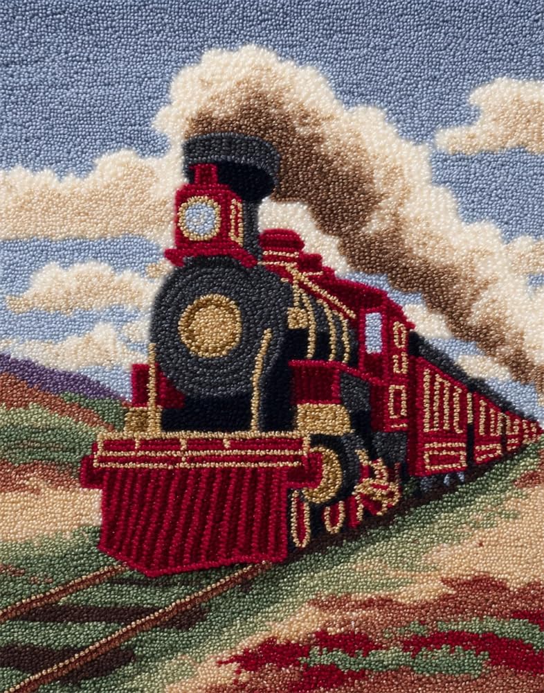FWRTYCB Latch Hook Rug Kit Vintage Steam Train