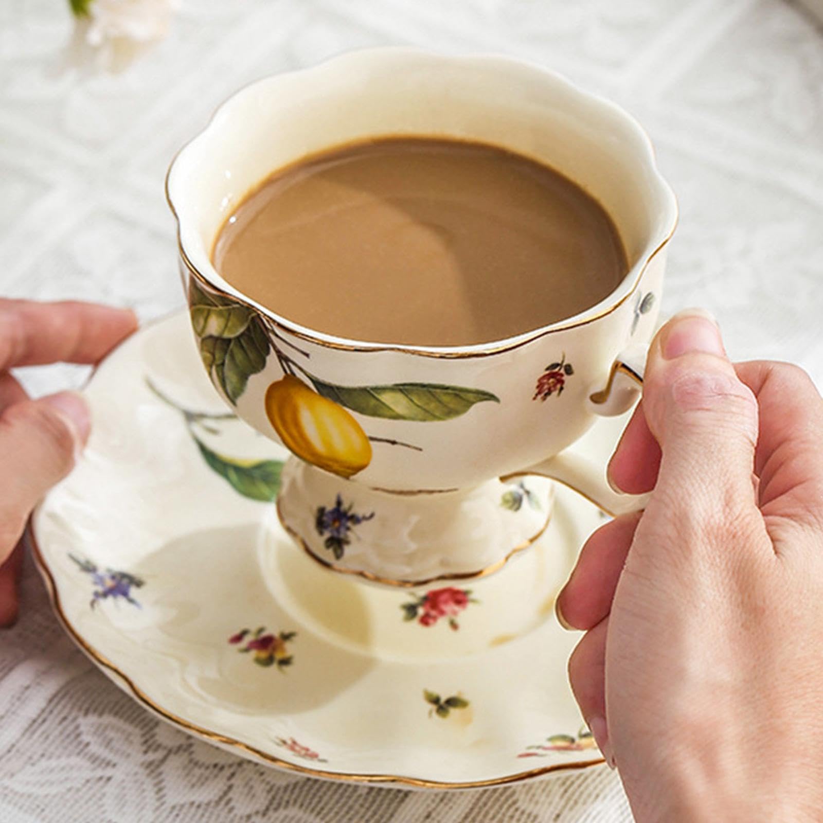 Tazza da caffè in Ceramica con piattino, Tazze da Latte, Accessori creativi, Tazza da caffè Espresso Multifunzionale Decorativa, Ornamento