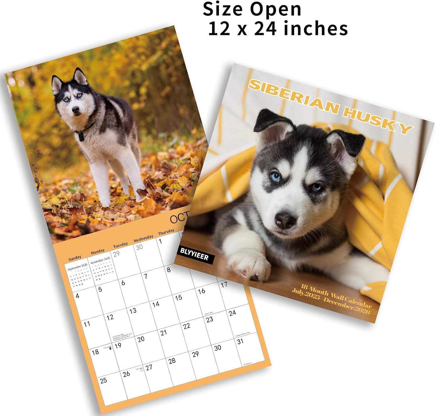 2025-2026 Wall Calendar,Siberian Husky Wall Calendar, 12" x 24" Open,Family Planner Calendar Organizer with Husky Images, for Dogs Lovers image 4