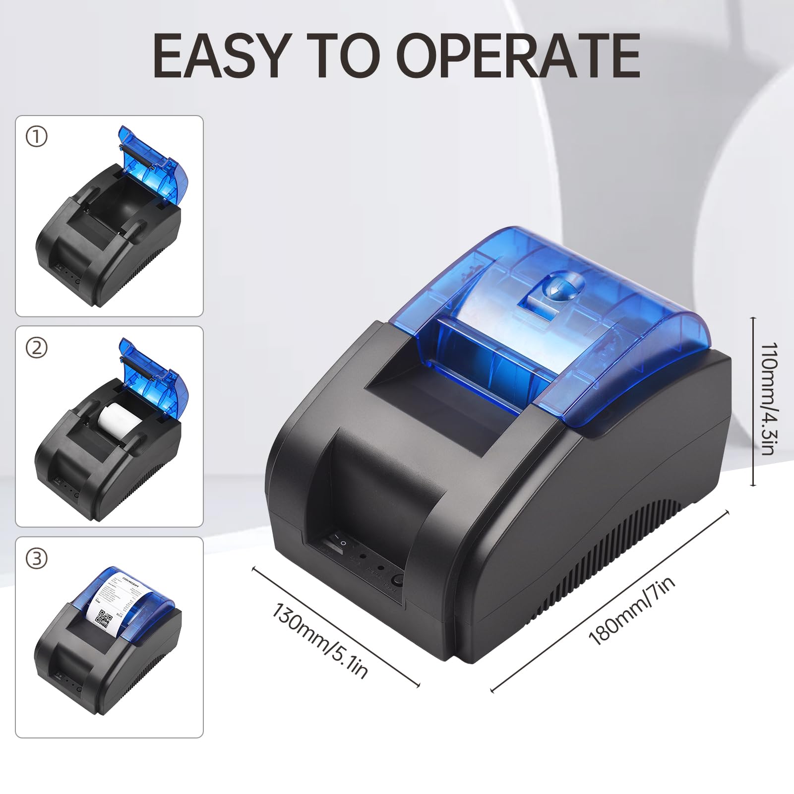 Bisofice Thermodrucker Bondrucker 58mm Belegdrucker Bluetooth USB Quittungsdrucker Kompatibel mit Windows/Linux/Android, Unterstützung ESC/POS