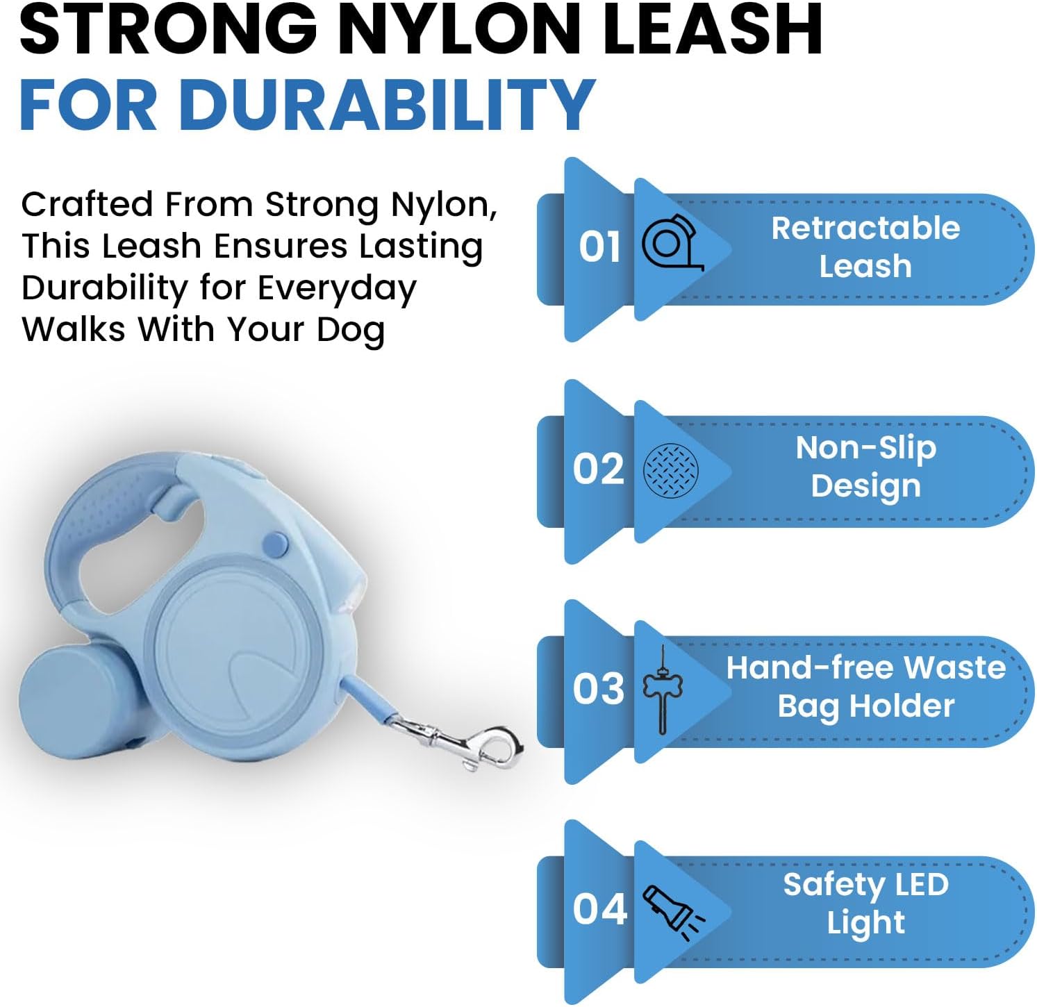 Retractable Dog Fancy Leash with Flashlight and Dispenser, 16 ft Dog Retractable Leash is Perfect for Safe and Comfortable Walking with Your Pet - Suitable for Dogs - Blue