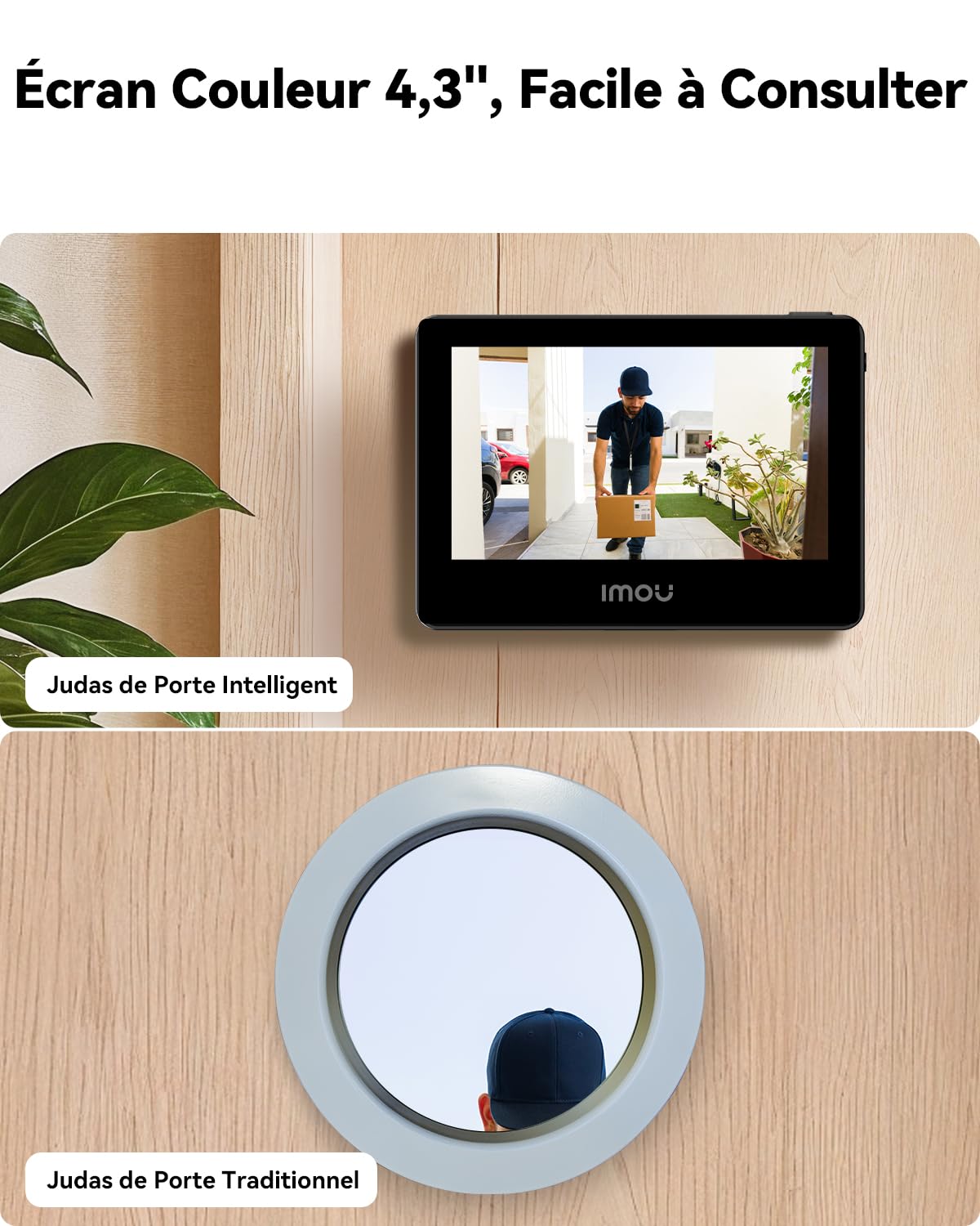 Imou VD1 Judas Numérique 3K(5MP) avec Écran Couleur 4,3", Surveillance WiFi 2,4/5Ghz, Champ de Vision 149°, Détection Humaine, Batterie 4800mAh