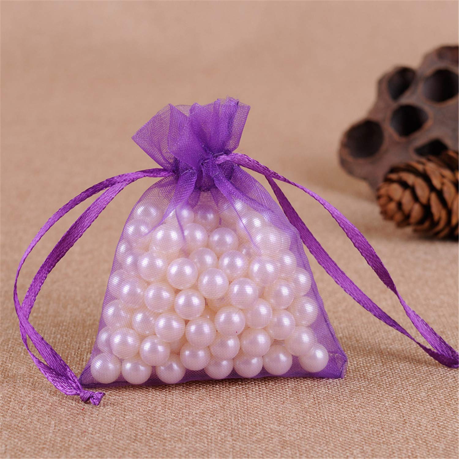 Bene Omnia 100PCS Party Organza Bags Present Sacks Wedding Favour Wrapping Reusable Christmas Drawstring Gift Bag (Purple,35 x 50 cm)