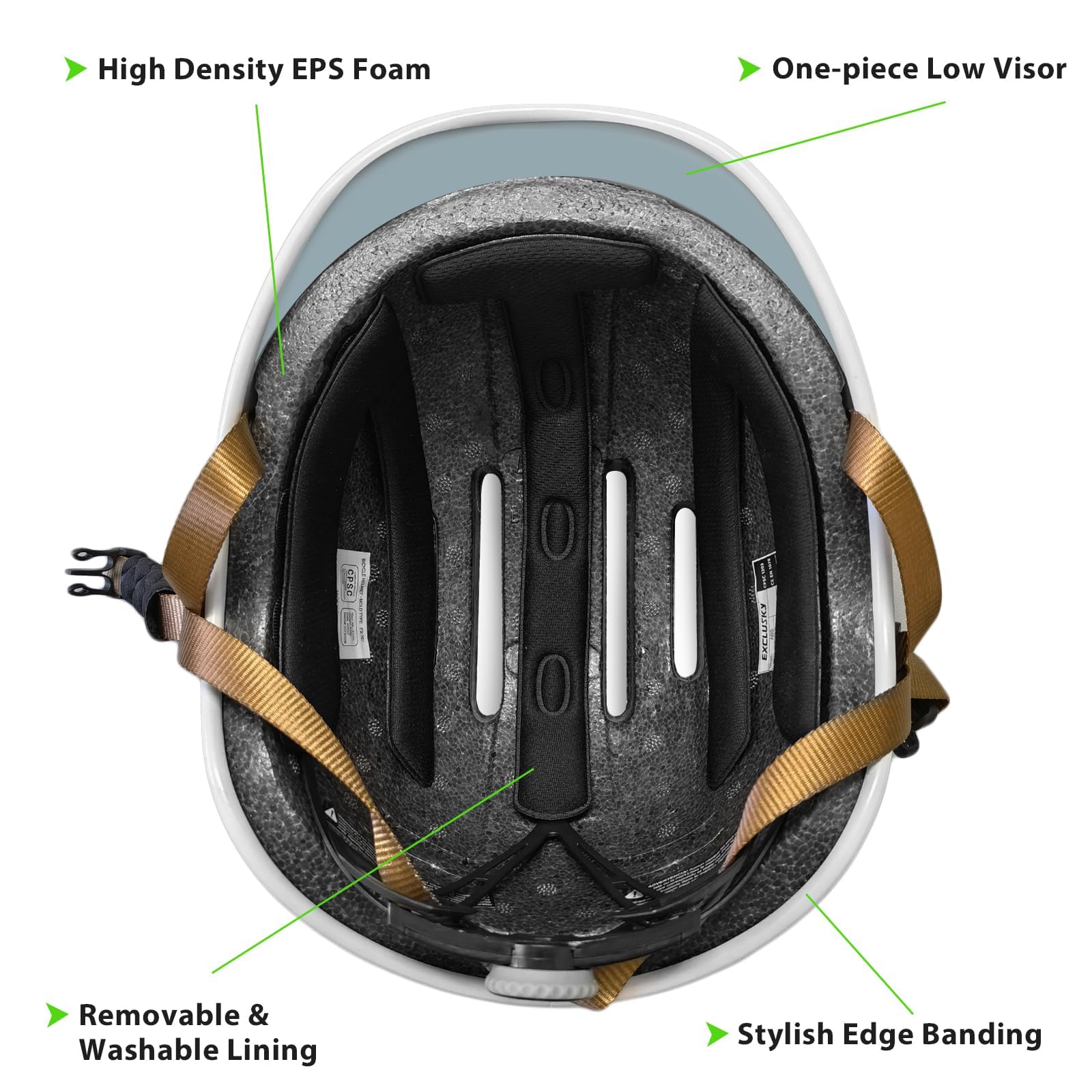 Casque Vélo Exclusky Avec Visière Intégrée Et LED – 56-61 Cm, ABS + EPS, Léger 450g, Pour Route, Trottinette Et VTT