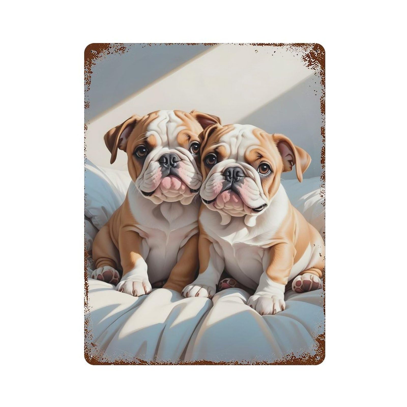Bulldog Puppies Vintage Rust Metal Sign 15.7"x11.8", Farmhouse Wall Decor for Garage, Pub Or Kitchen