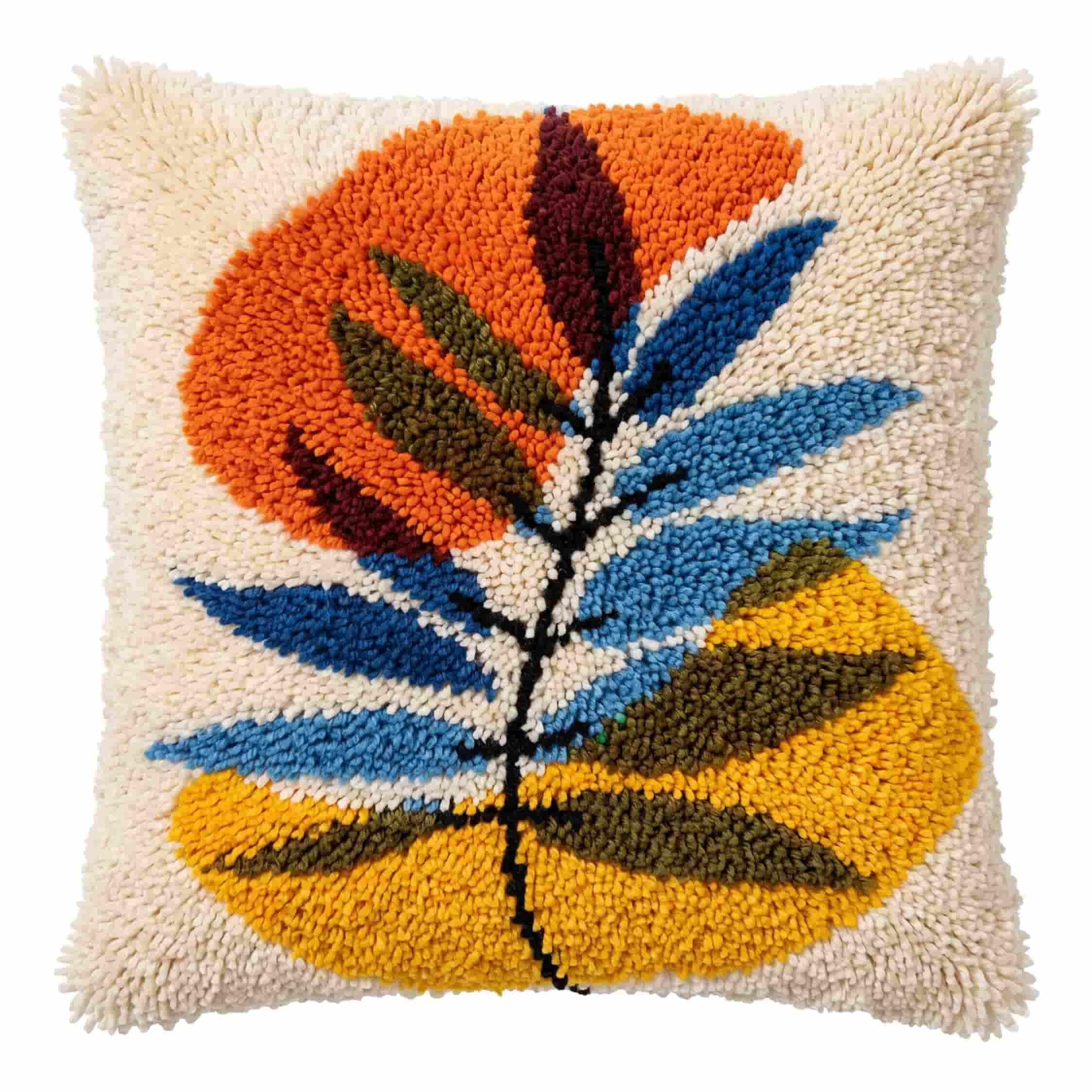 AxiangziK Latch Hook Pillow Kit Flora Leaf 43X43Cm