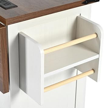 54.5 Farmhouse Kitchen Island with Power Outlet, Drop Leaf Breakfast Bar, 3 Side Drawers, Internal Storage Rack, Spice Rack for Dining Room, White