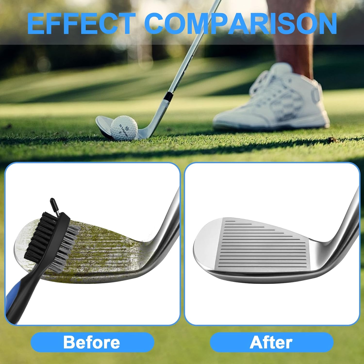 2 Pack Golf Club Brush, Professional Golf Club Cleaner with Retractable Zip-line and Golf Club Cleaner Brush, Handle Comfortable Grip Golf Grooves Cleaner for Easily Attaches to Golf Bag - Image 4