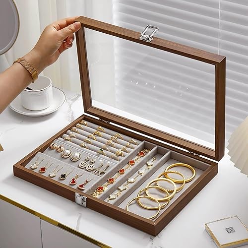 Joyero organizador para mujer, joyero de madera, organizador de joyas vintage para aretes, collares, anillos, pulseras, almacenamiento, regalo ideal