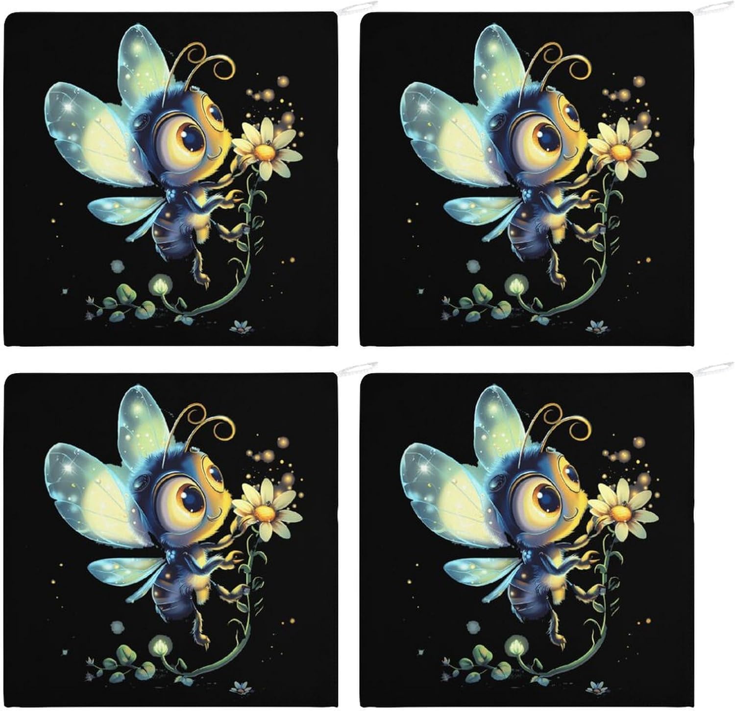 Funny Firefly Bugs Insects Hand Towels for Bathroom Kitchen Towels Small Towel Handkerchiefs with Hanging Loop 4PCS