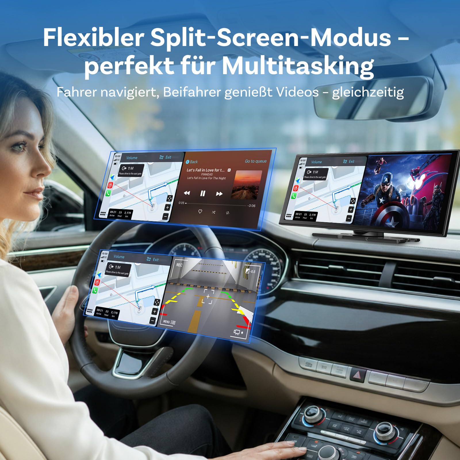 OTTOCAST ScreenFlow, Carplay Display mit YouTube, 11,4 Zoll Carplay Android Auto car Multimedia Player mit 1080P Rückfahrkamera 1920×720P Touch Screen 2.4G/5G WLAN Bluetooth for iOS 8+ Android 11+