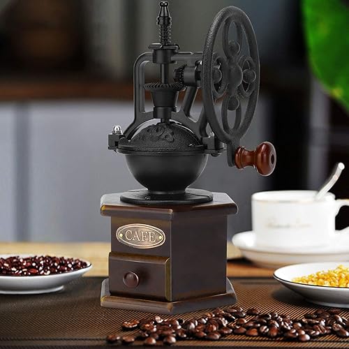 Miniatura 6 de IMAVO Molinillo de café manual, molinillo de grano de café de madera con manivela de hierro fundido, diseño antiguo, perfecto para el hogar