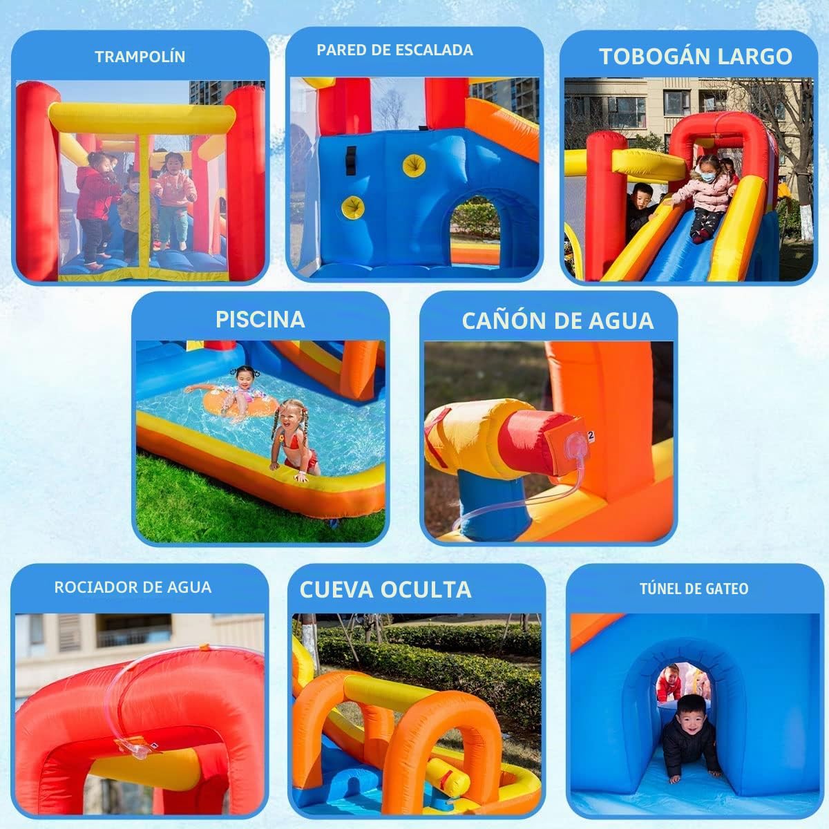 Baralir Castillo Hinchable con Ventilador, tobogán seco y de Agua, Puede albergar 3~5 niños al Mismo Tiempo. Castillo para niños para Uso Interior o Exterior 400 × 320 × 200 cm