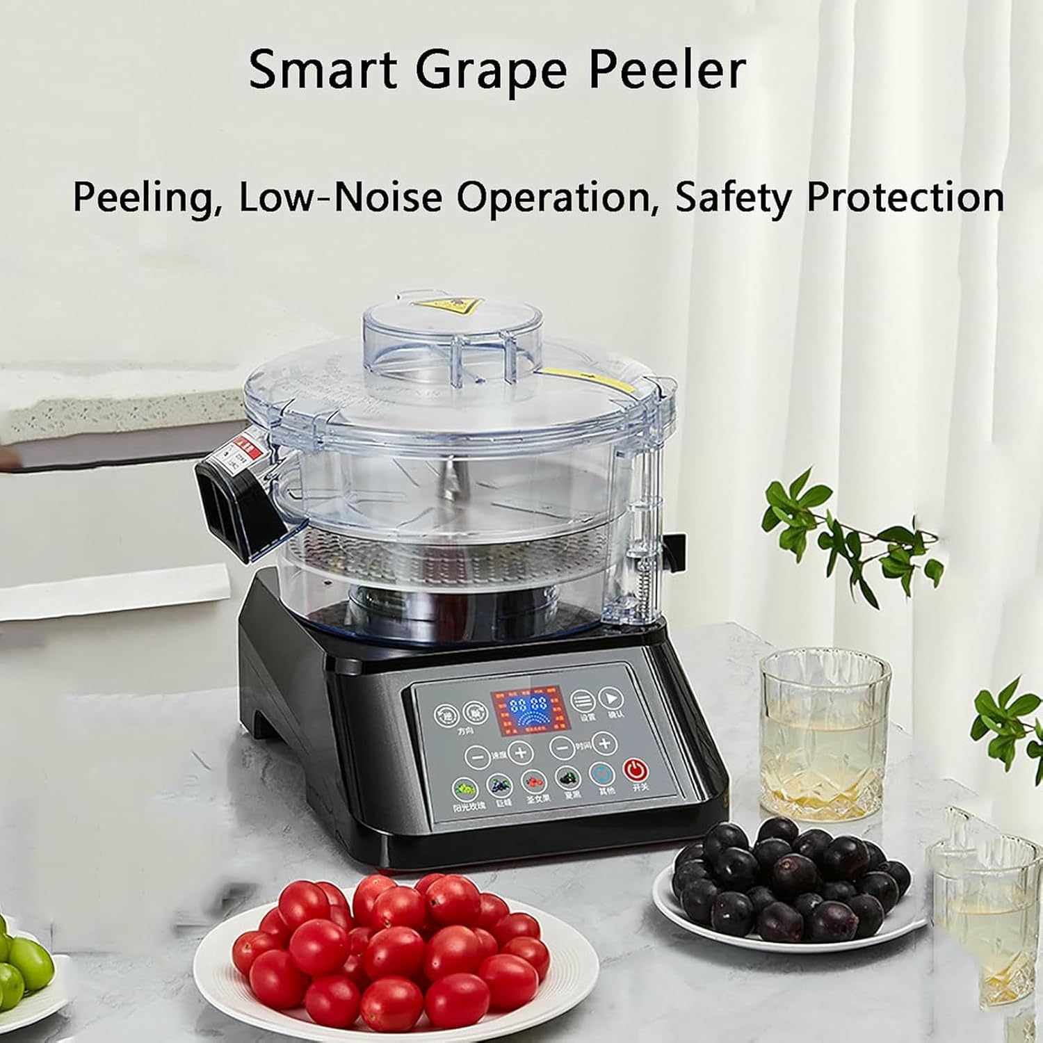 Auto Rotating Grape Skin Peeler, Electric Grape Peeling Machine with Smart Control Panel, 6 Speeds Adjustable, Direction, Time are Adjustable, Forward/Reverse Rotate, for Cherry Tomato