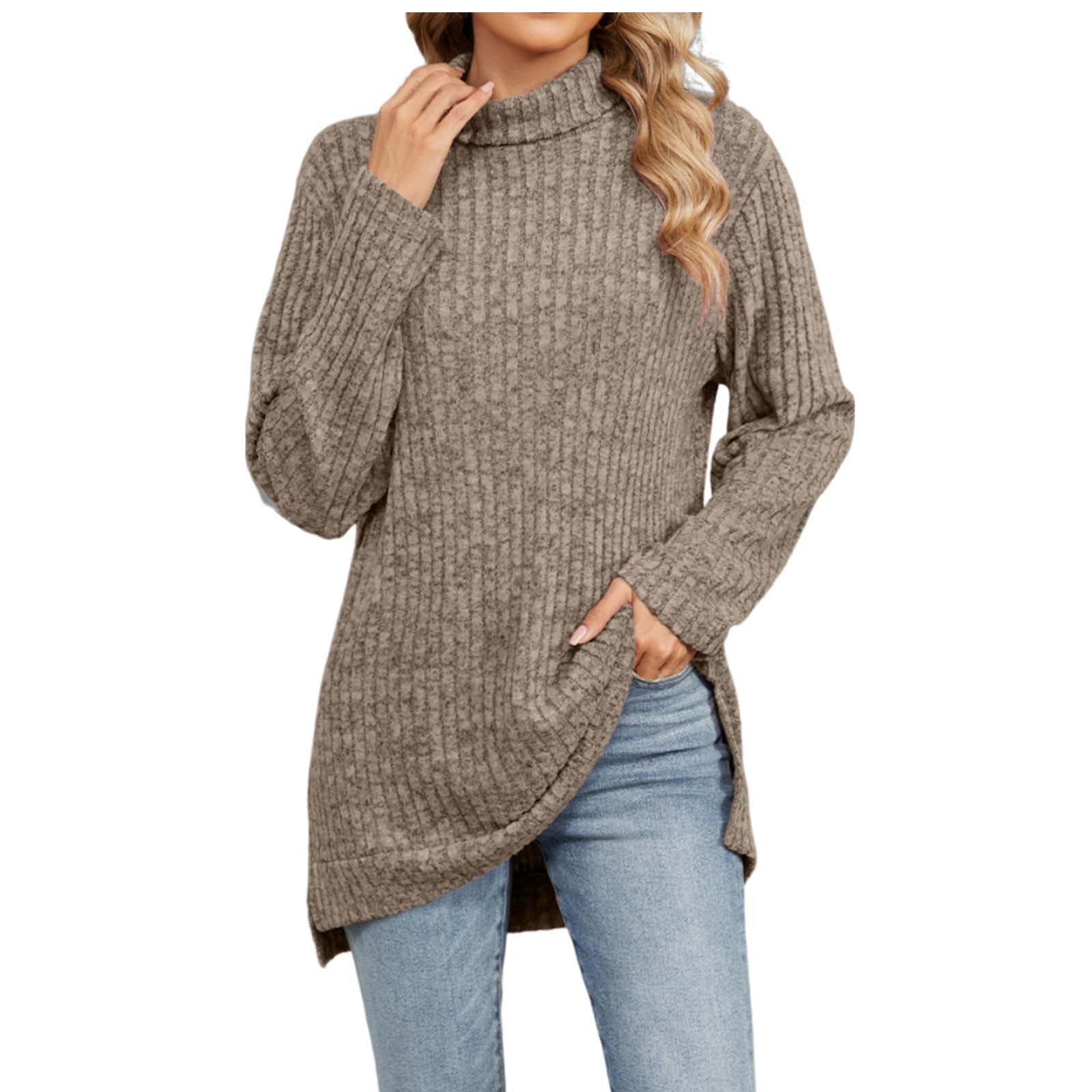 Pullover Sweater for Women UK,Longline Sweaters Womens Plain Ladies Casual Turtle Neck Jumper Long Sleeve Tops Blouse Soft Ribbed Knitted Jumpers Loose Fit Tunic Sweatshirt Knitwear Coffee