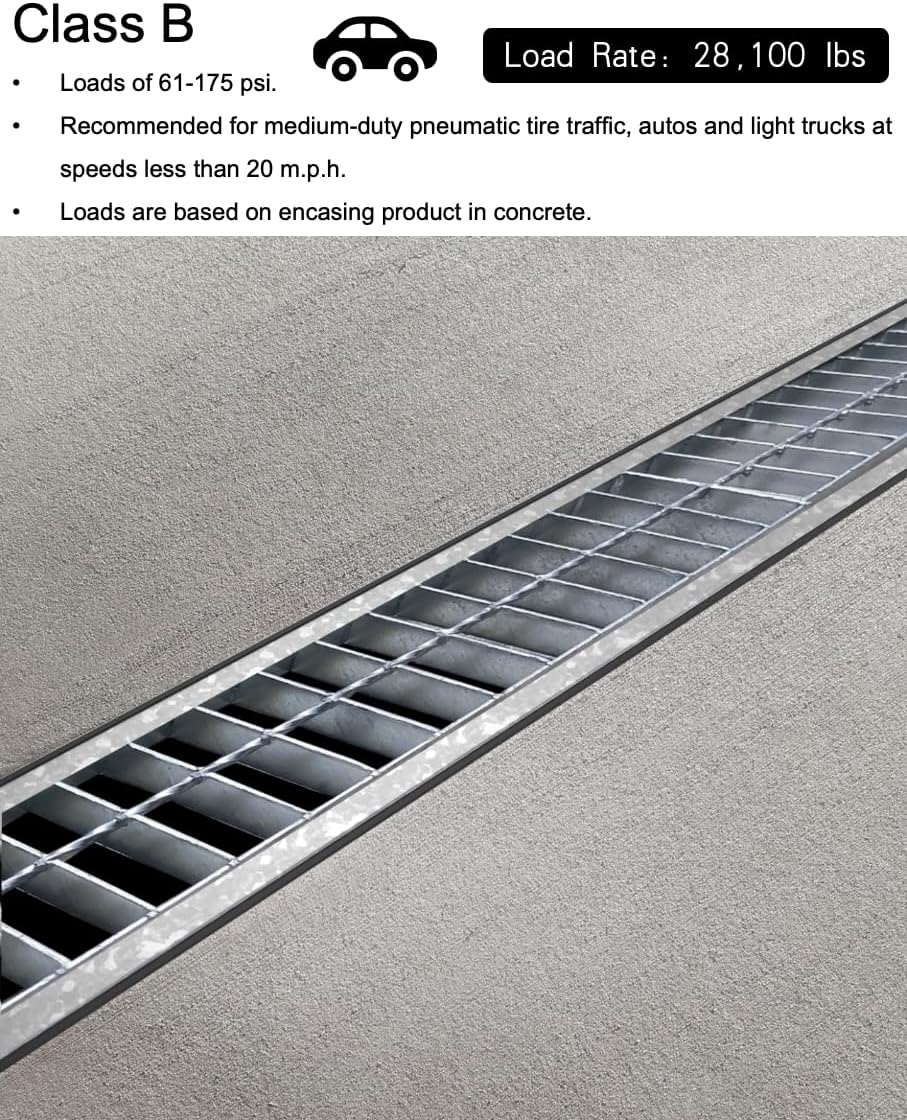 Galvanized Steel Drain Grate 24x5 in for Polylok Heavy Duty Trench, B-Class 28100 lbs Heavy-Duty Outdoor Driveway Channel Drainage Grate, Silver Rectangle Replacement Metal Sewer Cover 2pcs
