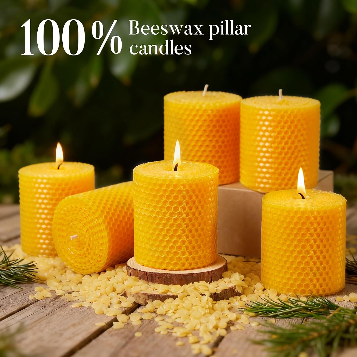 Ashlux Beeswax Pillar Candles 3 Pack, 3x3 Inch Unscented Dripless Pure Natural Bees Wax, Hand-Rolled Honeycomb Decorative Candle for Home Decor, Prayer, Wedding, Meditation, Gifts Set