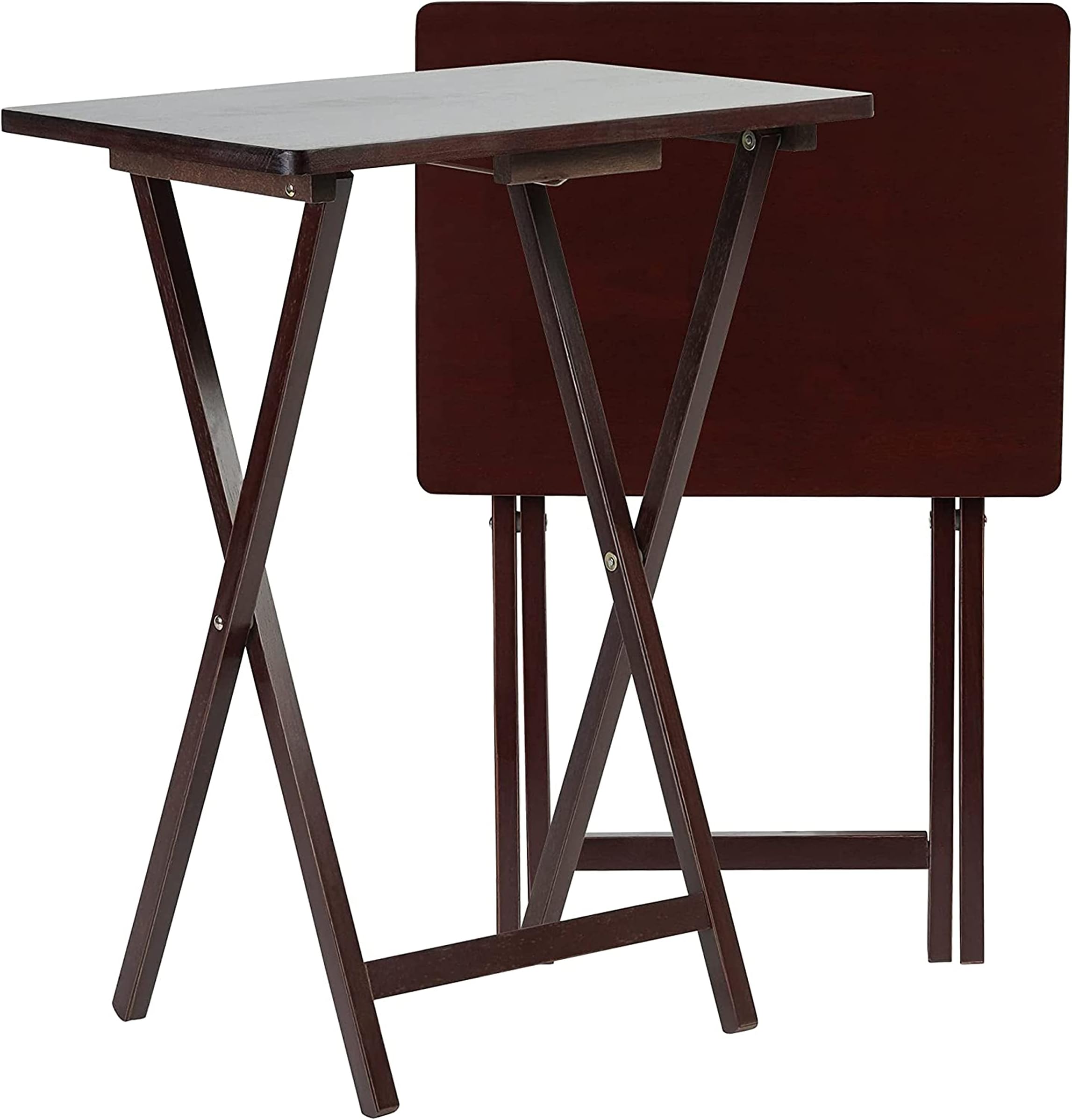PJ Wood 2-Pack Folding TV Tray Set, Espresso- Collapsible Portable Snack Serving Tables, Home Furniture for Living Room, Bedroom, and Kitchen