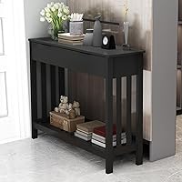 Vista 1 de TaoHFE Mesa de entrada negra con cajón, mesa consola estrecha moderna de madera con almacenamiento, mesa de pasillo, mesas de sofá para sala