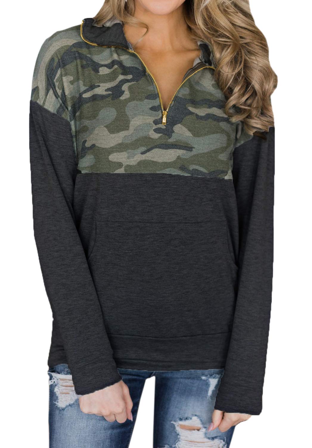 Camo half zip pullover women's Clearance