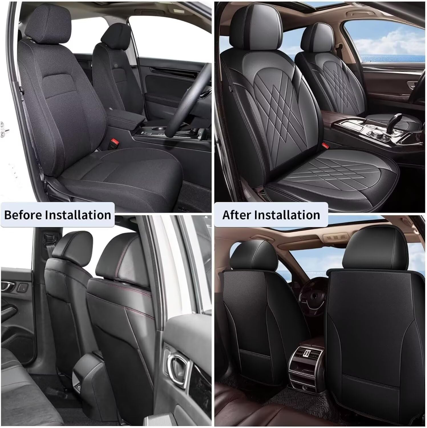 YORKNEIC 2 Front Seat Car Seat Covers for Hyundai Veracruz 2007-2012 Breathable Waterproof Faux Leather Compatible Airbag Seat Cushions Protectors (2 Front Set, Black & Gray)