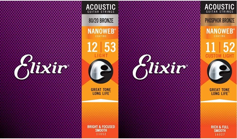 Elixir Acoustic Guitar Strings with NANOWEB Coating - Custom Light and Light