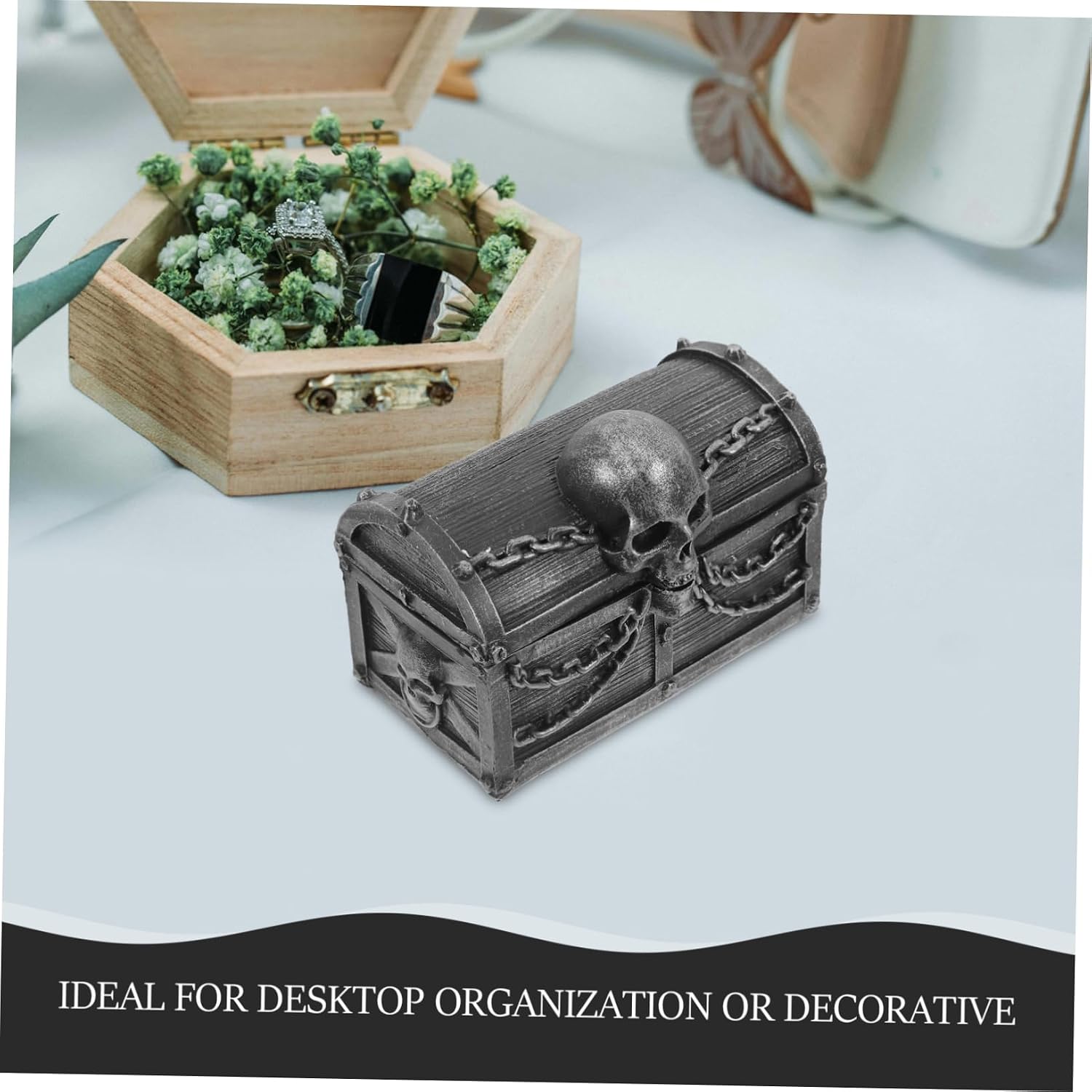 Hemobllo Small Treasure Box Decorative Skull Resin Halloween Season Chest