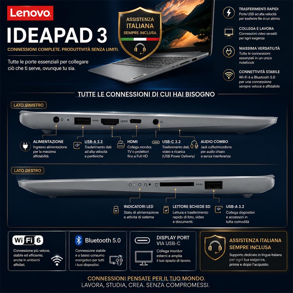 Lenovo Notebook PC Portatile i7 1255U 10Core 16GB RAM 15,6" Full HD | Antiriflesso, SSD PCI 512GB, Wi-Fi6, Tastiera Retroilluminata, Fingerprint, Pronto all'uso