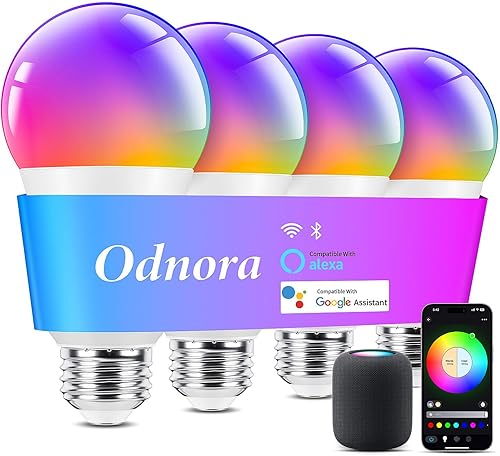 Bombillas inteligentes, bombillas inteligentes que funcionan con Alexa y Google Assistant, bombillas LED A19 de 9 W que cambian de color, bombilla