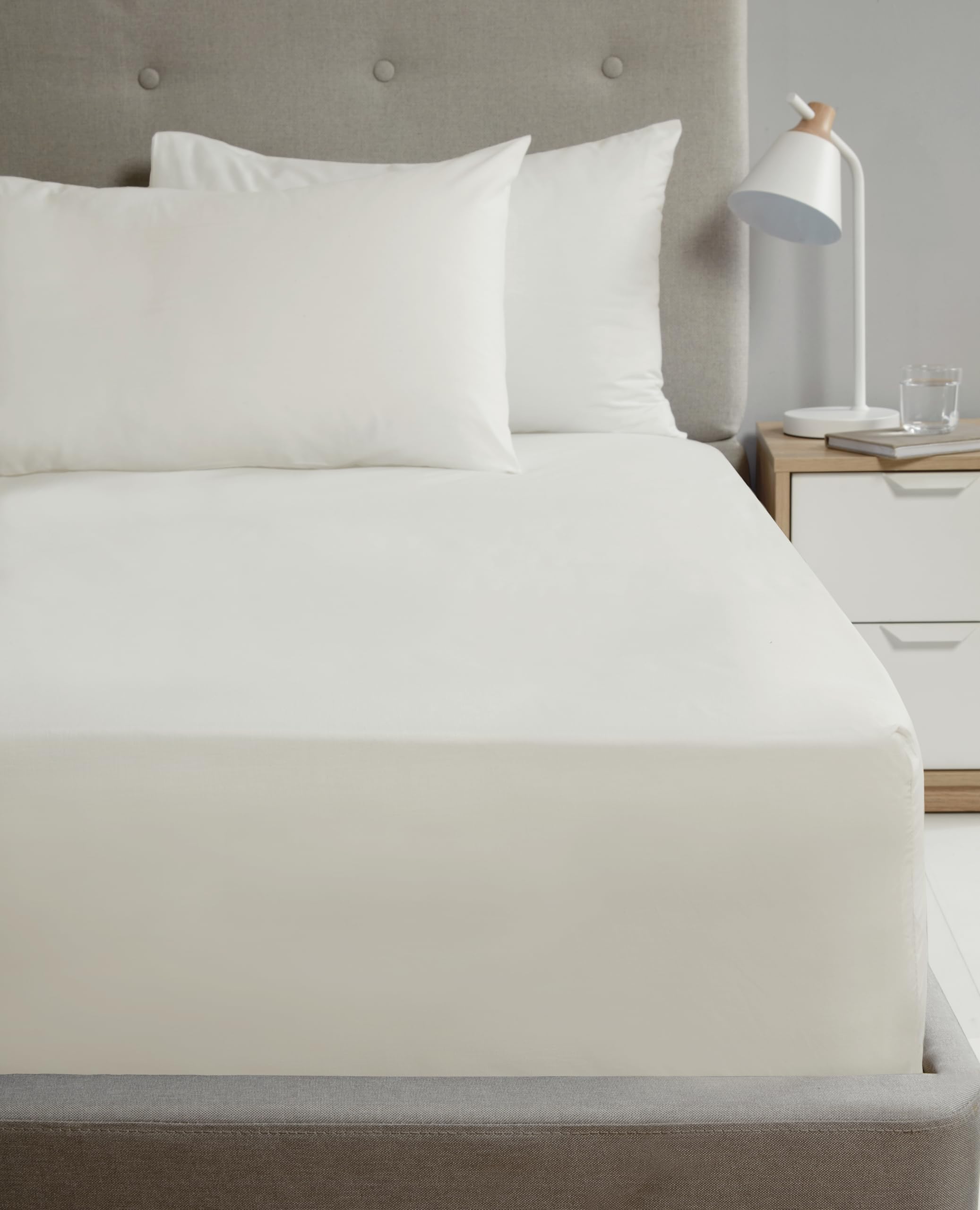 Rapport Home Single Fitted Sheet - Percale - Cream - 180 Thread Count - Easycare